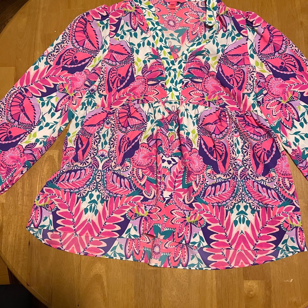 Lilly pullitzer  Vibrant Pink Floral Peplum Top